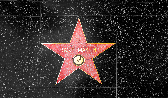 Los Angeles, USA - March 5, 2019: closeup of Star on the Hollywood Walk of Fame for Ricky Martin.