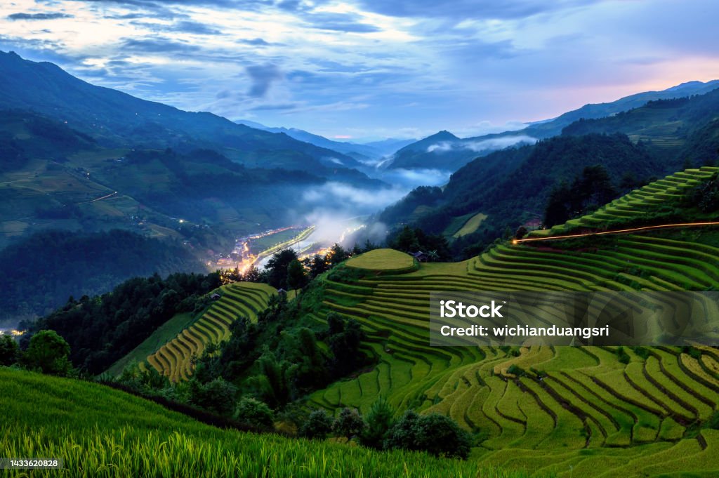 Terraced rice field in Mu Cang Chai, Vietnam Famous Place Stock Photo