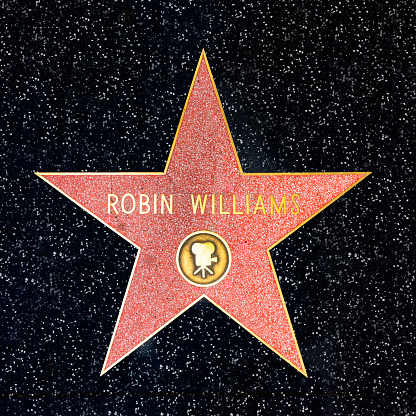 Los Angeles, USA - March 5, 2019: closeup of Star on the Hollywood Walk of Fame for Robin Williams.