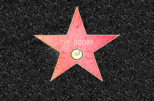 Los Angeles, USA - March 5, 2019: closeup of Star on the Hollywood Walk of Fame for the Doors
