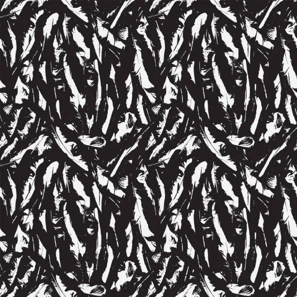Vector illustration of black white vector seamless pattern with feathers