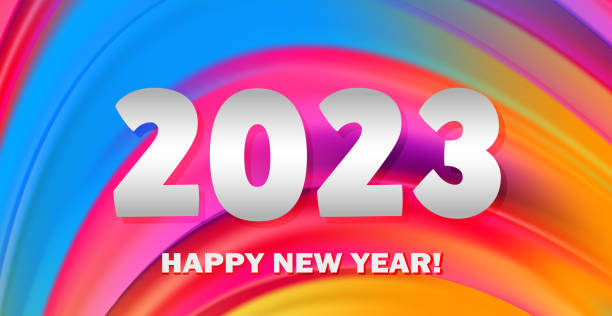 istock Merry Christmas and Happy New Year 2023, bright background postcard, web template - Vector 1433628534
