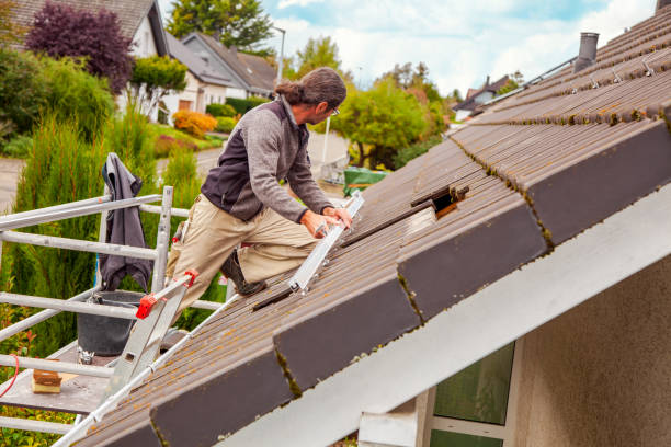 istock Roofer, worker on the roof. Solar Cell Installation. Preparation of Solar panel installation. attaching rails. 1433631042