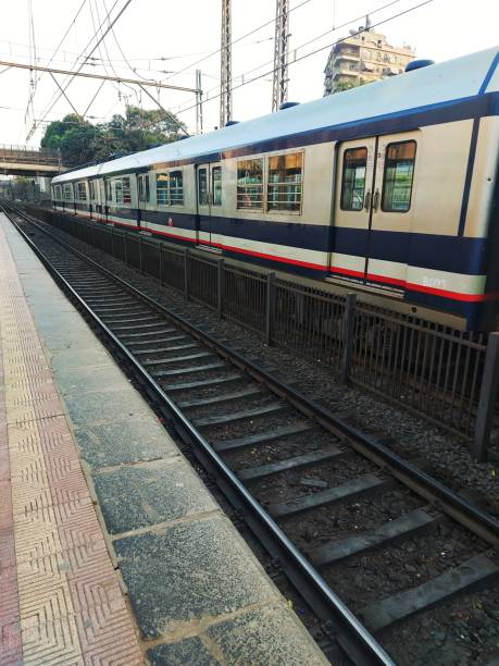 Metro train moving into the station in the afternoon, Cairo, Egypt