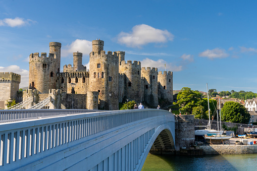 Conwy, United Kingdom - 27 August, 2022: view of the medieval Conwy Castle in North Wales