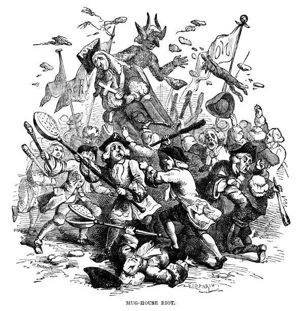 ilustrações de stock, clip art, desenhos animados e ícones de jacobean riots in pub, 17th century british history - anti governments