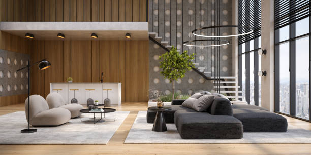 istock Modern style conceptual interior room wide view 3d illustration 1433638028