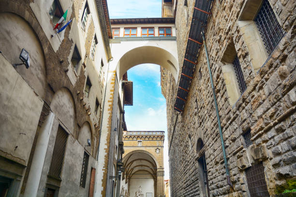 Vasari Corridor in Florence, Italy The Vasari Corridor at sunny day in Florence, Italy palazzo vecchio stock pictures, royalty-free photos & images