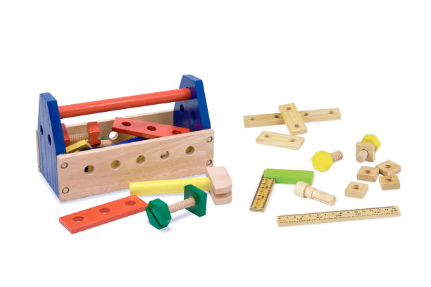 istock Wooden children's toy tool set on a white background 1433646322