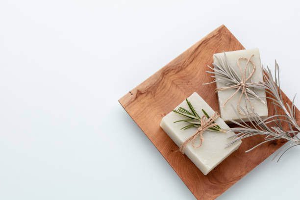 istock Handmade natural soap on pastel background. 1433648487