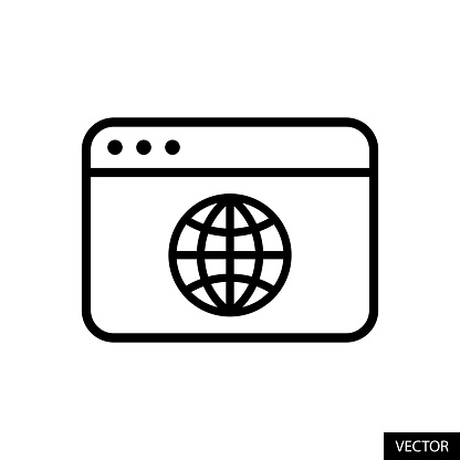 Website browser, Web browser, Domain, Webpage vector icon in line style design for website, app, UI, isolated on white background. Editable stroke. EPS 10 vector illustration.