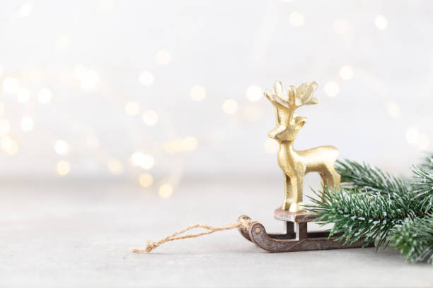 Christmas background with fir branches, decor on bohek background.