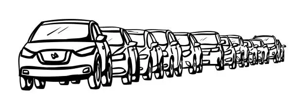 Vector illustration of Cars Along The Street Left Ink