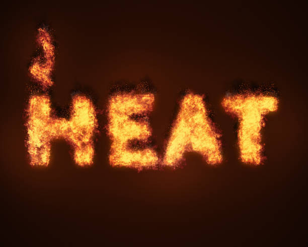The word HEAT in capital letters of flames and fire Fiery letters spell out the word HEAT. fire letter e stock pictures, royalty-free photos & images