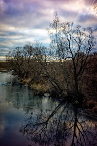 the bank of a small river in spring, Russia
