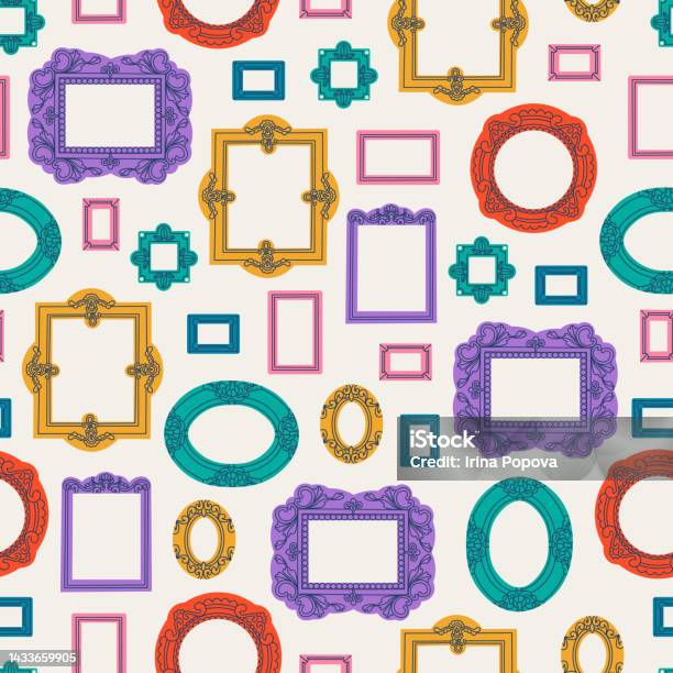 Pattern Around Frame Vector Seamless Pattern With Various Picture Frames Rectangular Oval ...