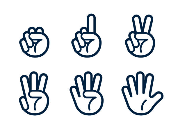손가락 수로 설정된 손 제스처 아이콘 - number 1 human hand sign index finger stock illustrations