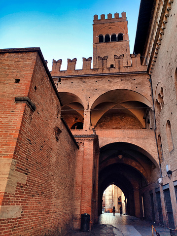 Palazzo Re Enzo built between 1244-1246 as an extension of the nearby Palazzo del Podesta, Bologna, Italy