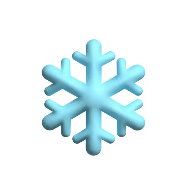 Vector illustration of Blue snowflake. 3d vector icon. Cartoon minimal style.