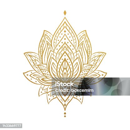istock Hand Drawn Gold Colored Water Lily Lotus Mandala Pattern Background. Henna, Mehndi Tattoo Decoration. Decorative ornament in ethnic oriental style. 1433669777
