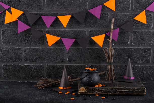 istock Halloween background with witches hat 1433672336