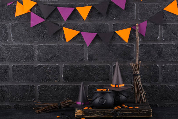 istock Halloween background with witches hat 1433672338