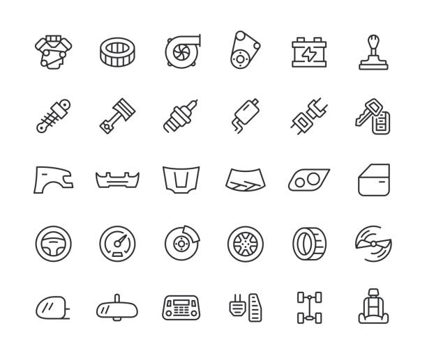 Car Parts Line Icons. Editable Stroke. Car Parts Line Icons. Editable Stroke. hood stock illustrations