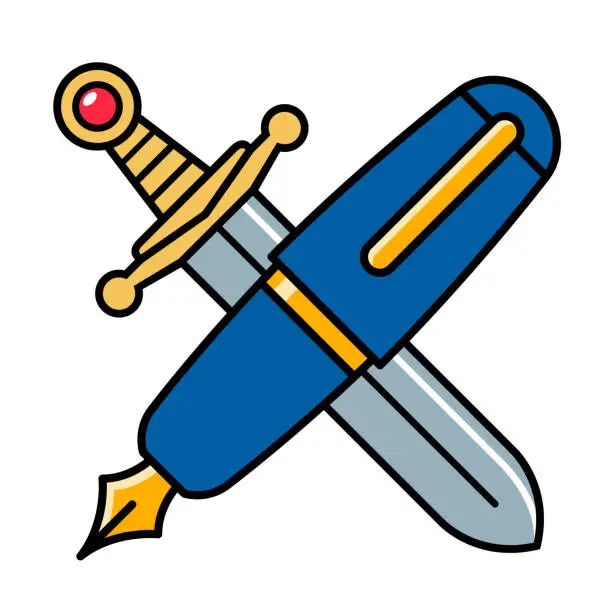 Vector illustration of The pen is mightier than the sword vector icon