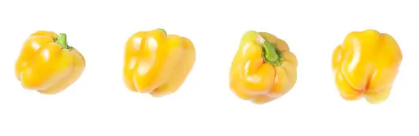 Set of views of sweet yellow pepper from different sides - pepper isolated on white background - advertising design set