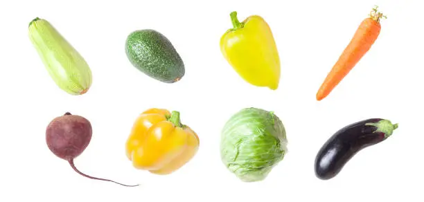Set of different vegetables isolated on white background - set of vegetables for shop advertising design
