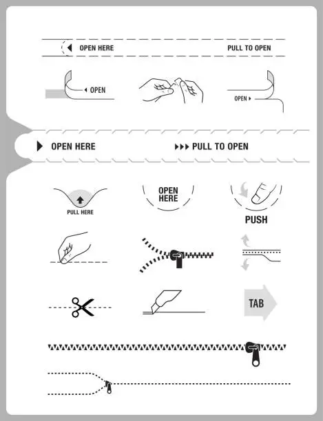Vector illustration of A set of icons for openings, locks, tear notch.