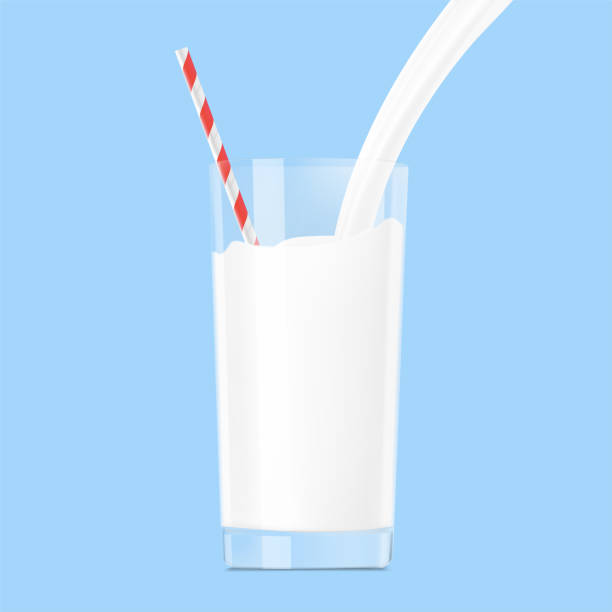 ilustrações de stock, clip art, desenhos animados e ícones de glass with realistic milk and straw. - dairy farm liquid food and drink splashing