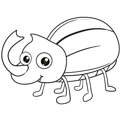 coloring pages or books for kids. cute rhinoceros beetle cartoon. black and white