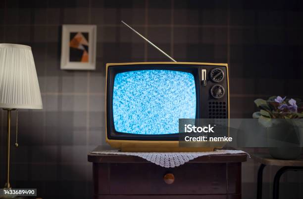 1970s Style Room With Tv Stock Photo - Download Image Now - Television Set, Television Industry, Old