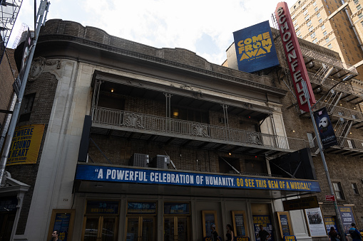 New York, NY, USA - June 9, 2022: The Gerald Schoenfeld Theatre, with Come from Away playing.