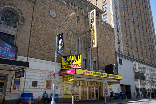 New York, NY, USA - June 9, 2022: The John Golden Theatre, with Hangmen playing.