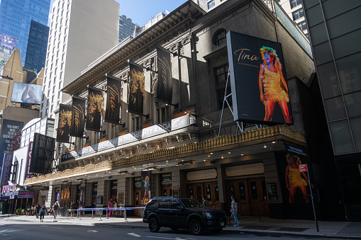 New York, NY, USA - June 9, 2022: The Lunt-Fontanne Theatre, with Tina: The Tina Turner Musical playing.