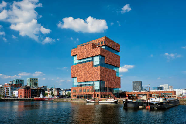 Antwerp, Belgium - May 26, 2018: Museum aan de Stroom MAS is a museum located along the river Scheldt designed by Neutelings Riedijk Architects an example of postmodern Art Deco architecture