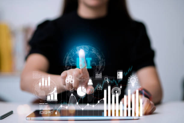 istock Business, Technology, Internet and network concept. people working on the future, select on the virtual display: Business intelligence 1433700848
