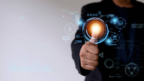 istock Security of future technology and Cybernetics on the Internet, finger scanning allows access to security and identification of big Data businesses, bank and Cloud Computers. 1433700935