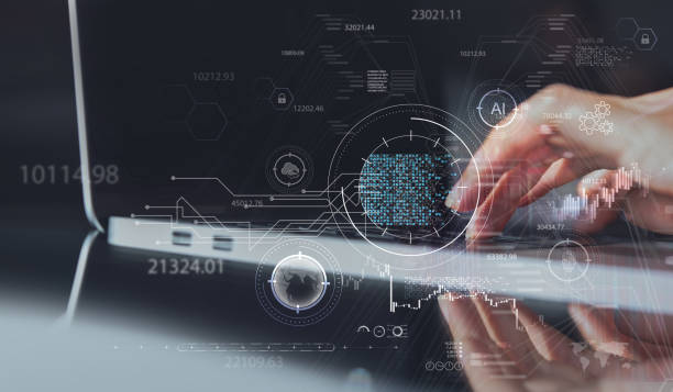 istock Business and Artificial Intelligence AI, Data Science, Digital Technology concept. Businessman working with laptop computer and big data, global internet network 1433706242