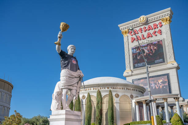 Statue of Caesar at Caesar's Palace Hotel and Casino dressed in an NFL jersey stock photo