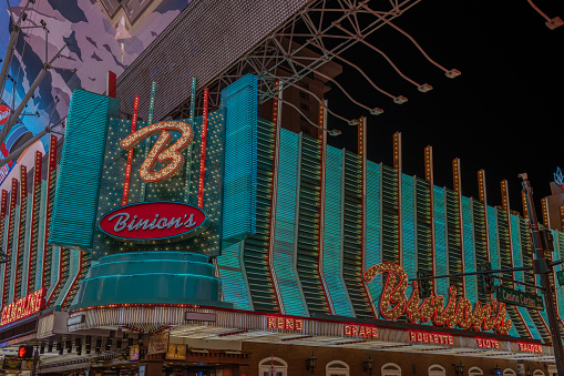 Las Vegas, NV - circa November, 2021: Neon sign for Binions Casino, on Fremont Street.