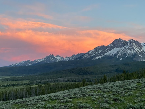 June sunset near Stanley Idaho