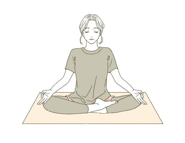 schönheit ganzkörperillustration einer frau in sitzender yoga-pose. - white background yoga exercising women stock-grafiken, -clipart, -cartoons und -symbole
