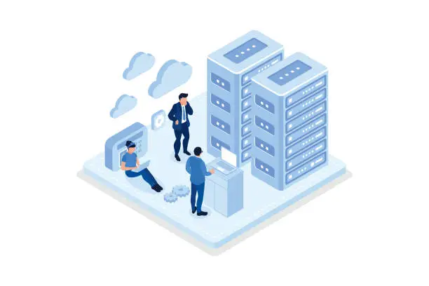 Vector illustration of Data center concept with character. Can use for web banner, infographics, hero images, isometric vector modern illustration