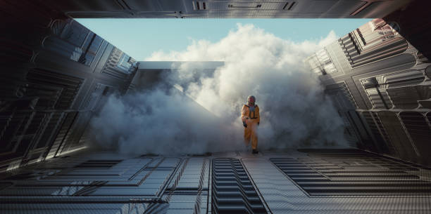 Spaceship metaverse Cosmonaut walks on spaceship . Future and sci fi concept . This is a 3d render illustration . fortune telling machine stock pictures, royalty-free photos & images