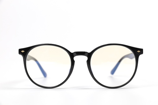 Fashion eyewear frames on white, black round fashion glasses