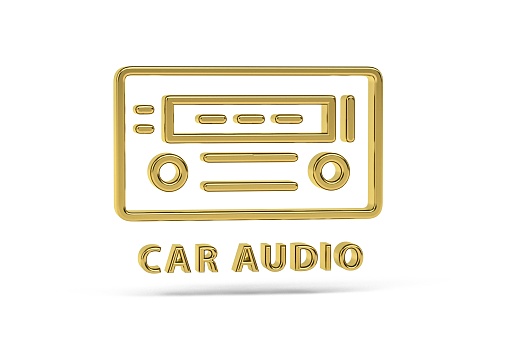 Golden 3d car audio icon isolated on white background - 3d render
