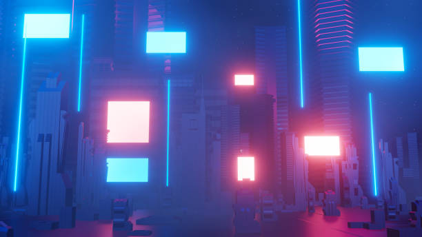 3d render of Cyber punk night city landscape concept. Light glowing on dark scene. Night life. Technology network for 5g. Beyond generation and futuristic of Sci-Fi Capital city and building scene. renderizado 3d del concepto de paisaje de la ciudad nocturna cyber punk. luz que brilla en la escena oscura. vida nocturna. red tecnológica para 5g. más allá de la generación y futurista de la ciudad capital de la ciencia ficción y la escena del edif